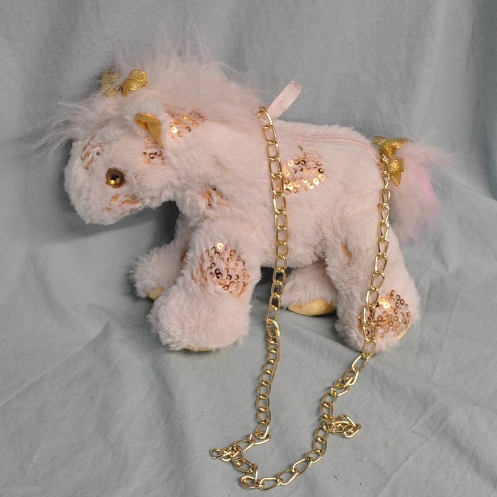 3 for $40 - Olly & Me gold sequin hearts horse pony purse plush bag (122w)